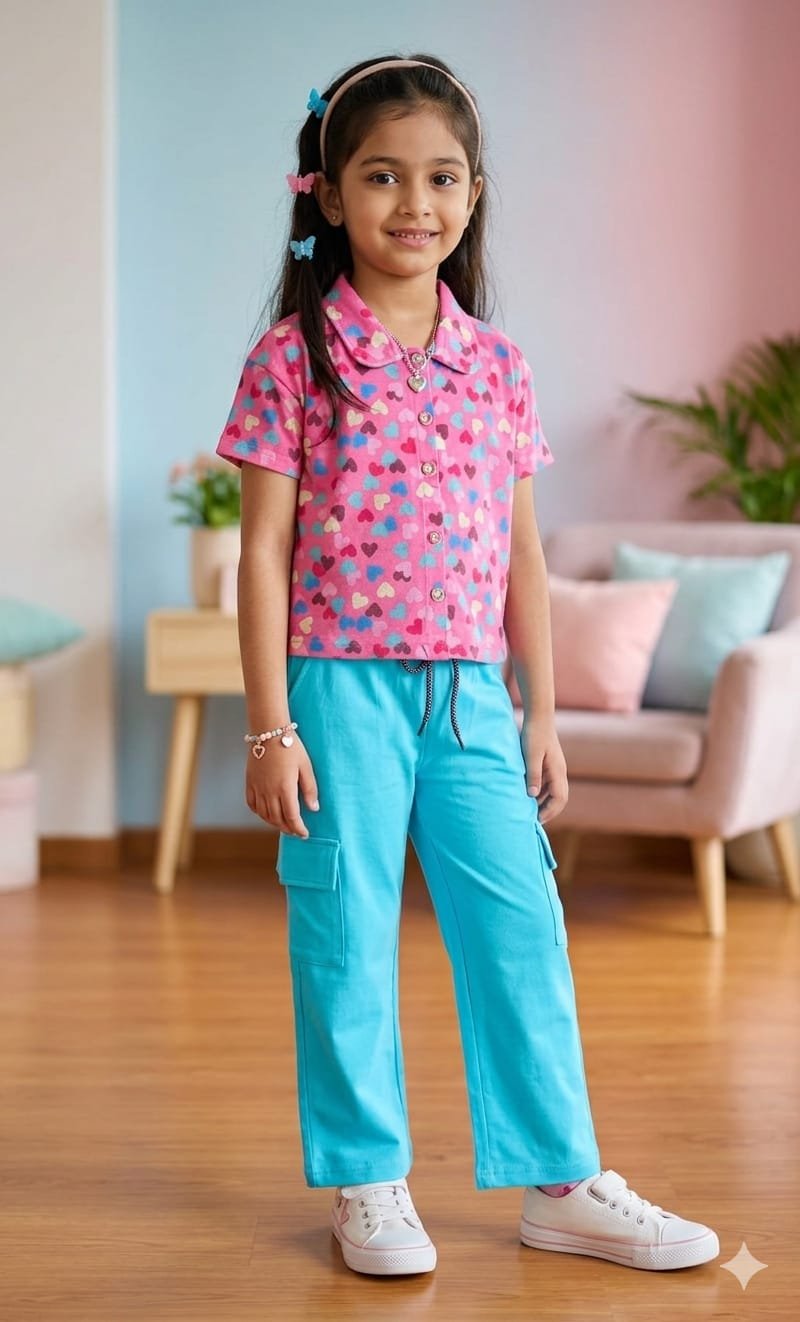 Aquablue/Pink Hearts Top