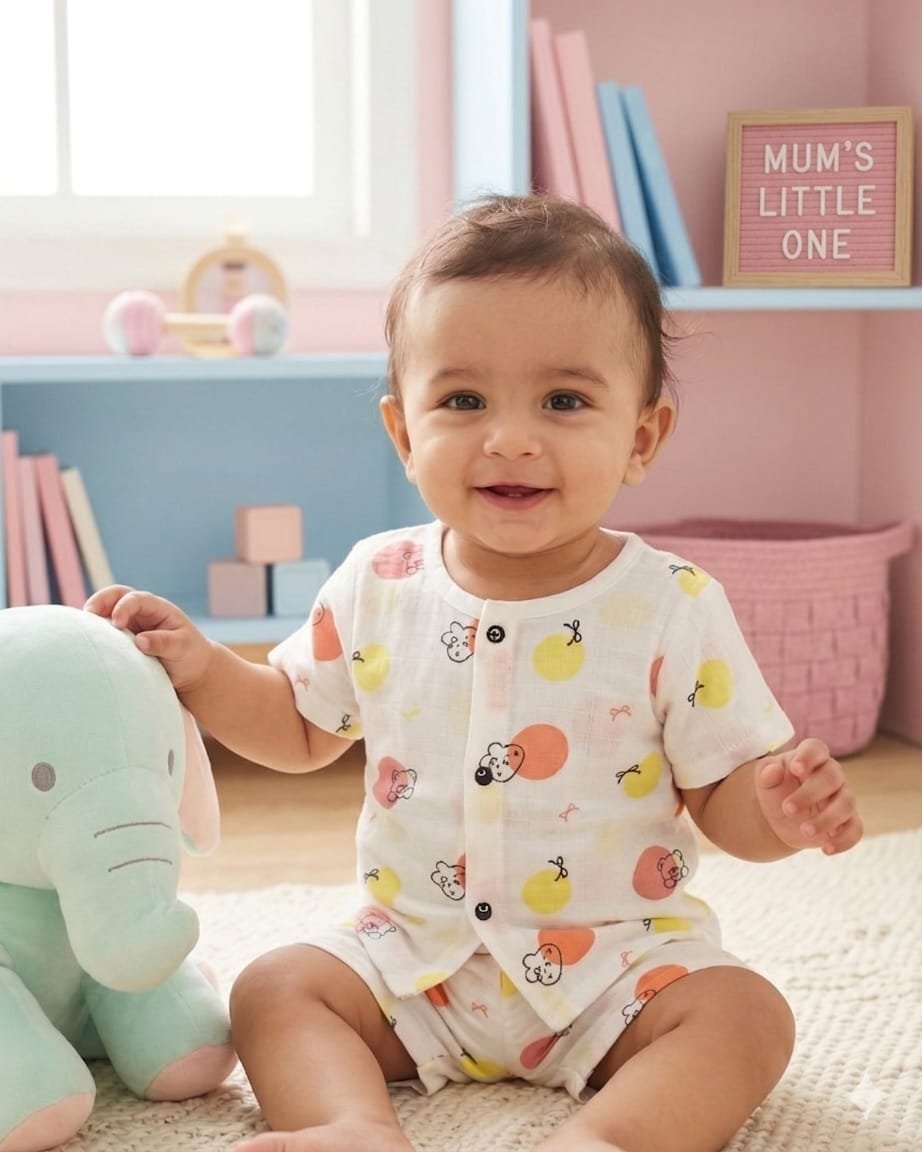 Muslin Cotton Button Jhabla with Shorts Sets