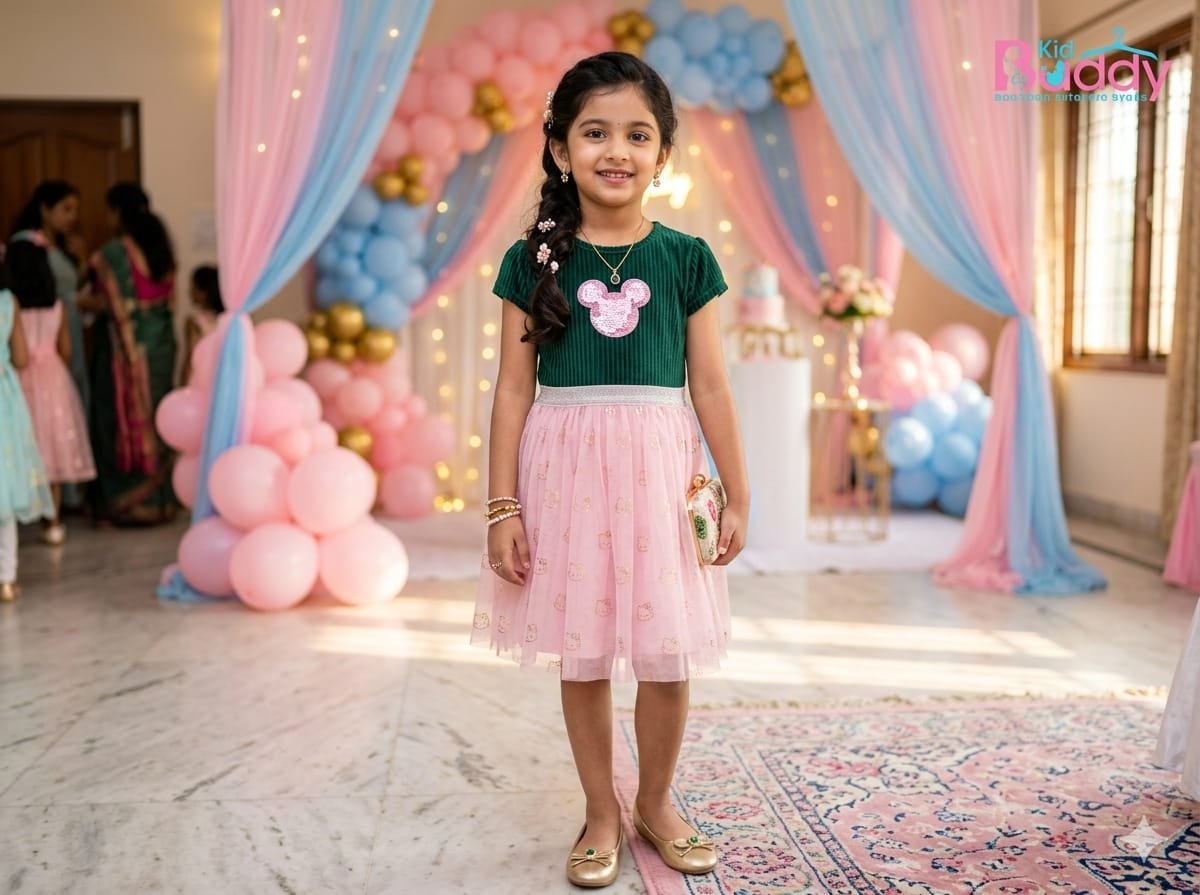 Dark Green with Pink Mesh Frocks