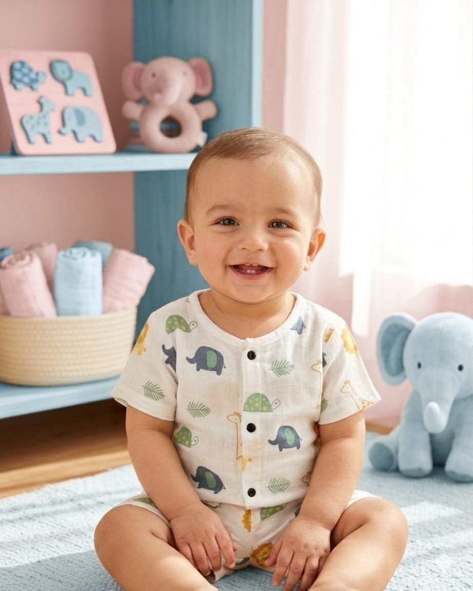 Soft Cream Green & Blue Animals