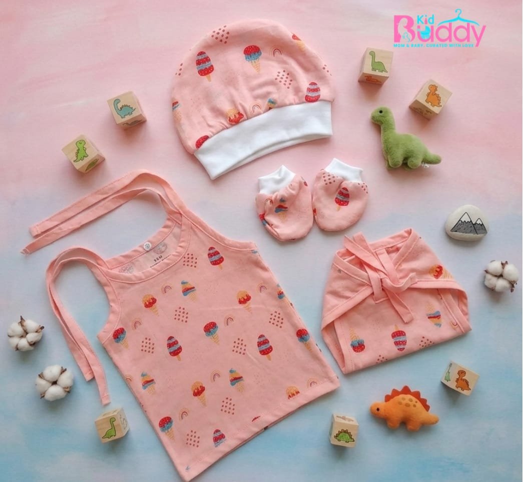 Muslin Baby Pink Knot Jhabla Sets